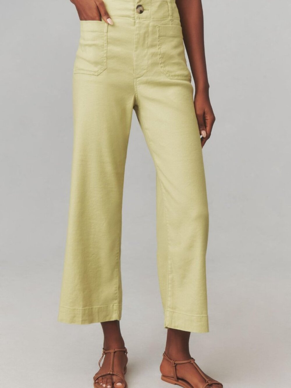 MAEVE Colette cropped wide leg pants linen edition in lime (sz28)